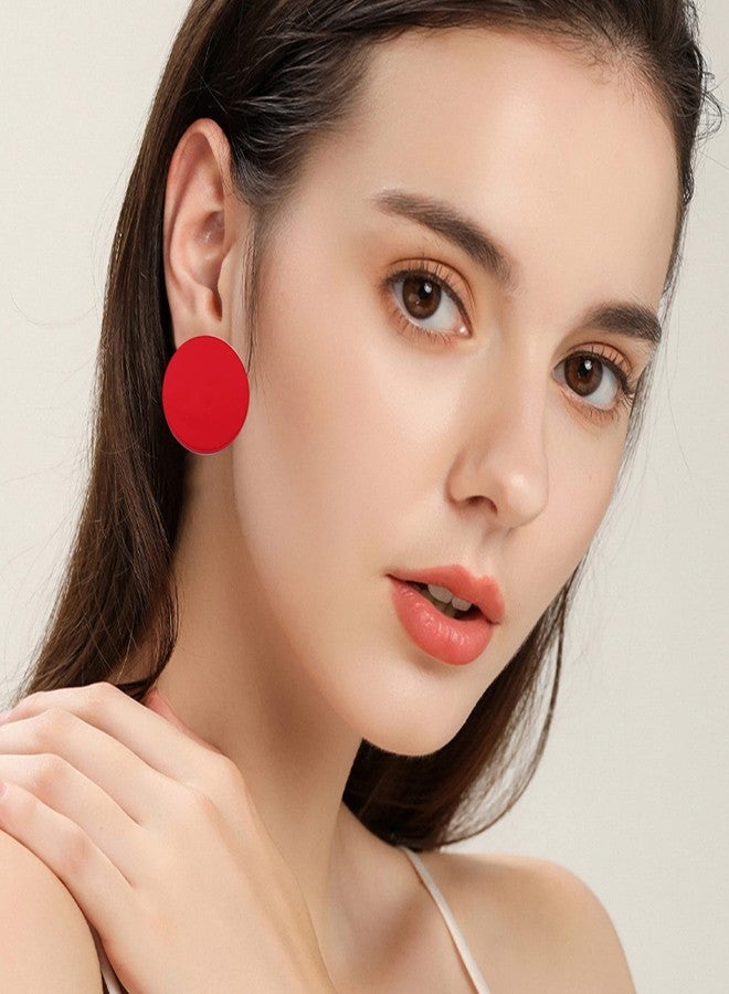 Aishgjia Big Round Circle Acrylic Resin Stud Earrings for Women Cute Candy Color Earrings Statement Neon Earrings Geometric Colorful Button Disc Stud Earrings Fashion Jewelry 80s (Red) - Image 3